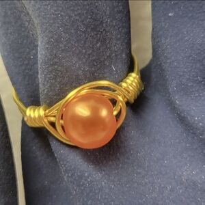 Gold Wire and Orange Faux Pearl Ring